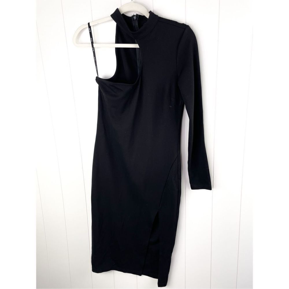Bardot Asymmetrical Sleeve Mockneck Black Cocktail‎ Dress LBD Size 6 (S)